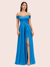 Sexy Off Shoulder Side Slit A-Line Long Soft Satin Bridesmaid Dresses Online