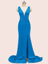 Sexy V-neck Criss Cross Side Slit Long Soft Satin Mermaid Formal Prom Dresses Online
