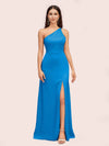 Simple Silky Satin One Shoulder Long Side Slit Bridesmaid Dresses Online