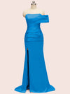 Elegant One Shoulder Long Side Slit Soft Satin Graduation Prom Dresses Online