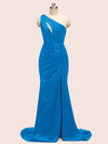 Sexy Mermaid One Shoulder Long Soft Satin Bridesmaid Dresses With Slit