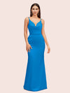 Sexy Spaghetti Straps V-Neck Open Back Soft Satin Mermaid Bridesmaid Dresses