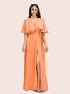 Elegant Bat Sleeves V-neck Side Slit Long Soft Satin Party Prom Dresses 2023