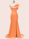 Sexy Side Slit One Shoulder Mermaid Long Soft Satin Graduation Prom Dresses Online