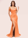 Sexy Off Shoulder Side Slit Long Soft Satin Mermaid Party Prom Dresses Online