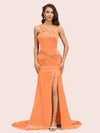 Sexy Mermaid One Shoulder Long Soft Satin Side Slit Bridesmaid Dresses Online For Sale
