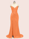 Sexy Mermaid Spaghetti Strap Long Side Slit Soft Satin Formal Prom Dresses Online