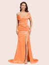 Sexy Side Slit Mermaid Off Shoulder Long Soft Satin Bridesmaid Dresses Online