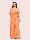 Elegant Bat Sleeves V-neck Side Slit Long Soft Satin Bridesmaid Dresses