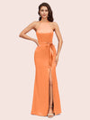 Simple Open Back Mermaid Halter Side Slit Long Soft Satin Bridesmaid Dresses Online