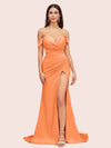 Sexy Side Slit Off Shoulder Long Soft Satin Mermaid Bridesmaid Dresses