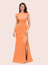 Sexy Open Back Mermaid Short Sleeves Long Silky Satin Formal Prom Dresses Online