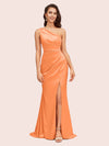 Elegant One Shoulder Mermaid Side Slit Silky Satin Evening Prom Dresses Online