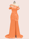 Sexy Mermaid One Shoulder Long Soft Satin Side Slit Formal Prom Dresses Online