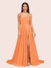 Elegant A-line Spaghetti Straps Long Soft Satin Bridesmaid Dresses With Slit Online