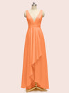 High Low V-Neck A-Line Unique Soft Satin Formal Prom Dresses Online