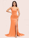 Sexy One Shoulder Mermaid Side Slit Long Soft Satin Bridesmaid Dresses Online