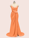 Sexy Spaghetti Straps V-Neck Side Slit Long Satin Mermaid Party Prom Dresses Online