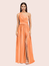 Sexy A-Line One Shoulder Long Side Slit Soft Satin Bridesmaid Dresses