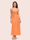 Elegant Spaghetti Straps A-Line Ankle Length Short Satin Bridesmaid Dresses Online