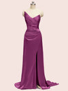 Unique See Through Side Slit Soft Satin Long Formal Prom Dresses Online