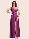 Elegant One Shoulder Side Slit Long Soft Satin Party Prom Dresses 2023