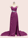 Elegant Mermaid Sweetheart Side Slit Long Soft Satin Formal Prom Dresses Online