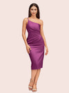 Sexy One Shoulder Silky Satin Short Midi Party Prom Dresses Online