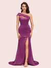 Sexy Mermaid One Shoulder Long Soft Satin Bridesmaid Dresses With Slit For Sale