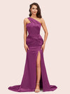 Sexy Mermaid One Shoulder Long Soft Satin Side Slit Bridesmaid Dresses Online