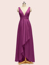 High Low V-Neck A-Line Unique Soft Satin Formal Prom Dresses Online