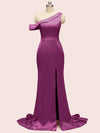 Sexy Side Slit Mermaid One Shoulder Long Silky Satin Formal Prom Dresses