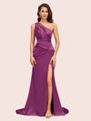 Sexy Side Slit Mermaid One Shoulder Long Soft Satin Evening Prom Dresses Online