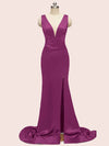 Sexy V-neck Criss Cross Side Slit Long Siky Satin Mermaid Bridesmaid Dresses Online