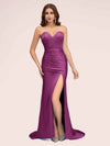 Sexy Mermaid Sweetheart Long Soft Satin Bridesmaid Dresses With Slit For Sale