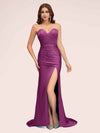 Sexy Mermaid Sweetheart Long Soft Satin Bridesmaid Dresses With Slit