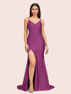 Sexy Mermaid Spaghetti Straps Side Slit Long Soft Satin Bridesmaid Dresses
