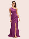 Elegant One Shoulder Mermaid Side Slit Soft Satin Bridesmaid Dresses For Sale