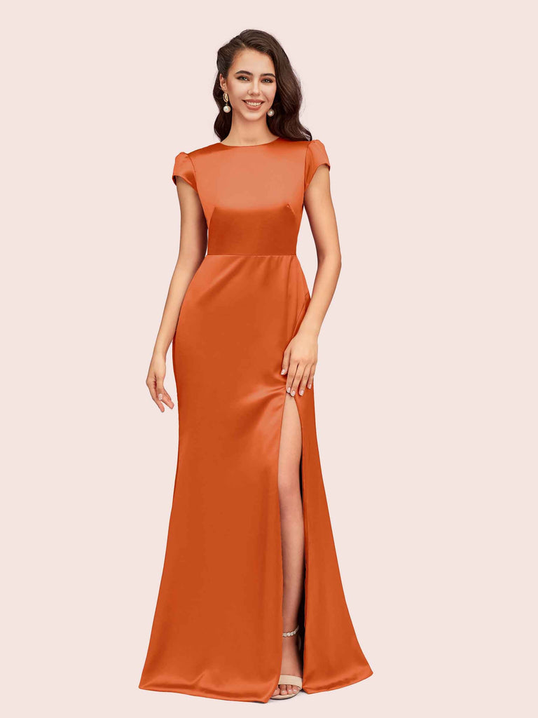 Sexy Open Back Mermaid Short Sleeves Long Silky Satin Formal Prom Dresses Online Sexy Open Back Mermaid Short Sleeves Long Silky Satin Formal Prom Dresses Online