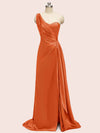 Sexy Side Slit One Shoulder Long Soft Satin Bridesmaid Dresses Online