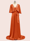 Bat Sleeves Elegant Long Silky Satin Graduation Prom Dresses Online