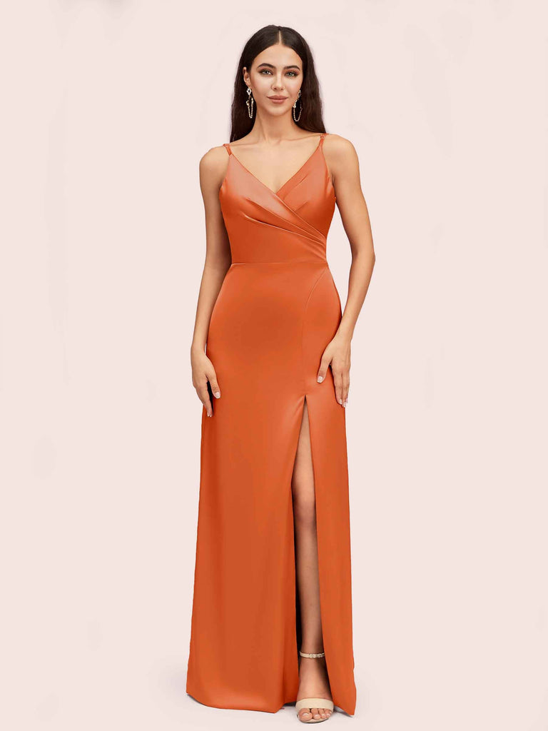 Simple Soft Satin Sexy Spaghetti Straps Long Side Slit Mermaid Graduation Prom Dresses Simple Soft Satin Sexy Spaghetti Straps Long Side Slit Mermaid Graduation Prom Dresses