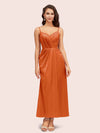 Elegant Spaghetti Straps A-Line Ankle Length Short Satin Bridesmaid Dresses Online