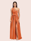 Unique One Shoulder Long Side Slit Soft Satin Graduation Prom Dresses 2023