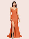 Sexy Mermaid Spaghetti Straps Side Slit Long Soft Satin Bridesmaid Dresses