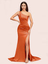 Sexy One Shoulder Mermaid Side Slit Long Soft Satin Bridesmaid Dresses Online