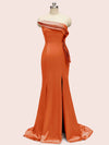 Sexy One Shoulder Side Slit Mermaid Long Soft Satin Evening Prom Dresses 2023