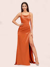 Sexy Spaghetti Straps Mermaid Long Soft Satin Graduation Prom Dresses With Slit