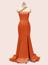 Sexy One Shoulder Side Slit Long Soft Satin Mermaid Graduation Prom Dresses