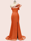 Sexy Side Slit One Shoulder Mermaid Long Soft Satin Graduation Prom Dresses Online